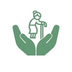Elderly woman cradled by hands